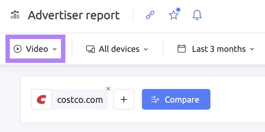 "Video" selected as the channel on top of the Advertiser report.