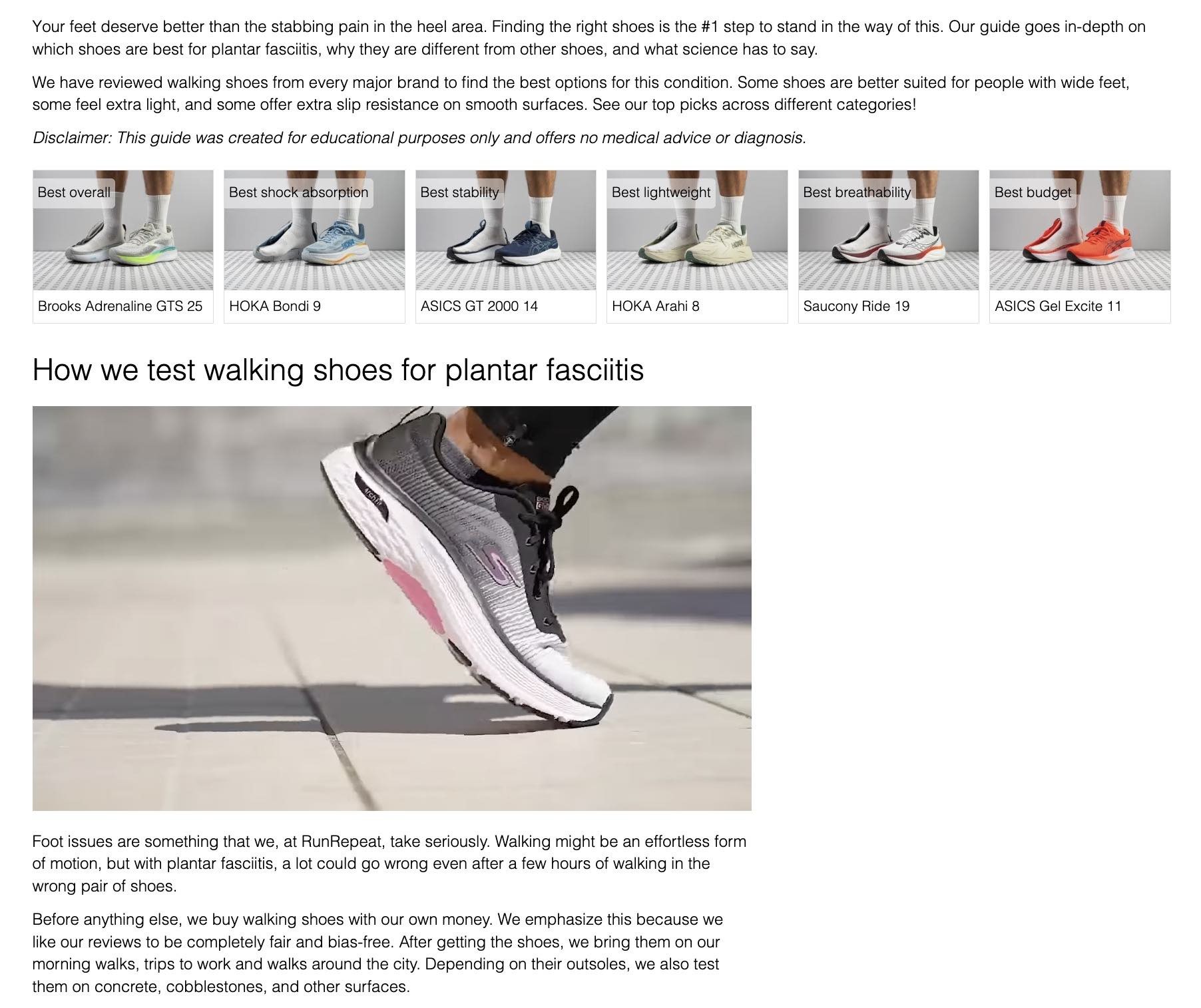 A guide by RunRepeat that is cited multiple times and ranks highly on the SERP.