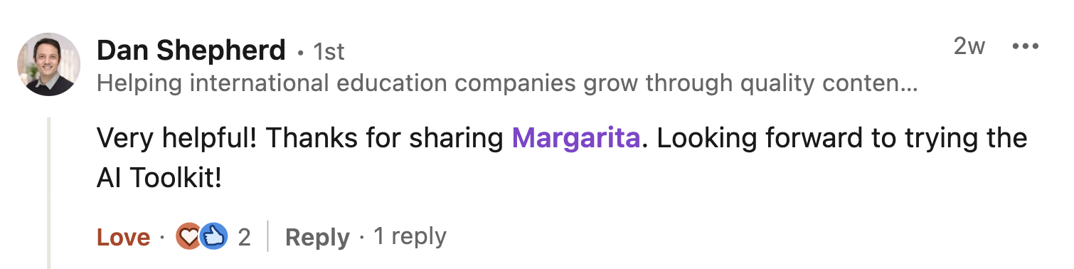 An example of a high-intent comment on a thought leadership piece of content