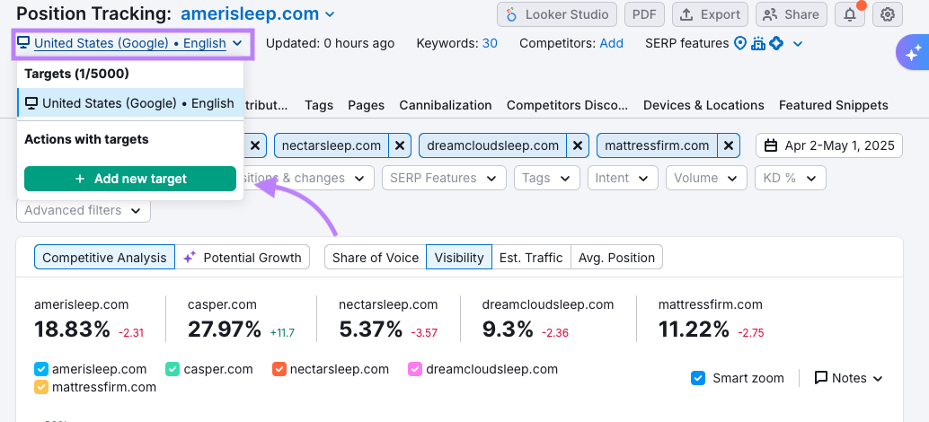 Adding targets to Position Tracking