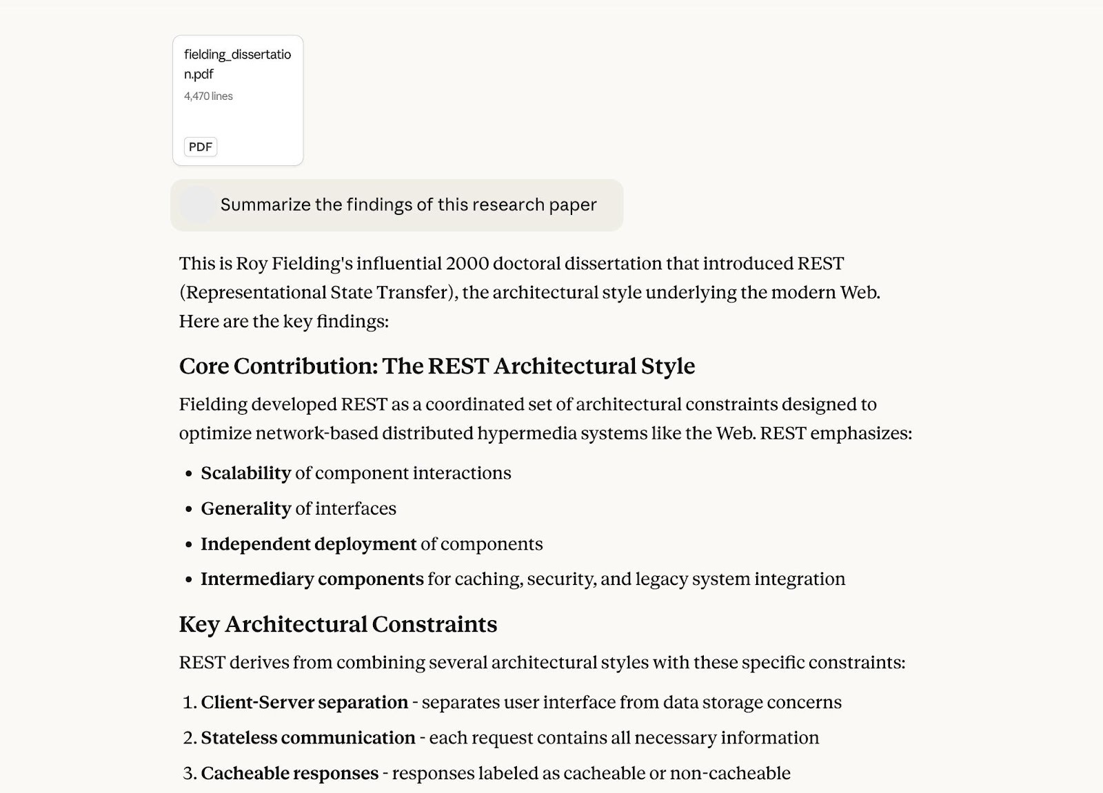 Claude Sonnet 4 summarizing the findings of a research paper.