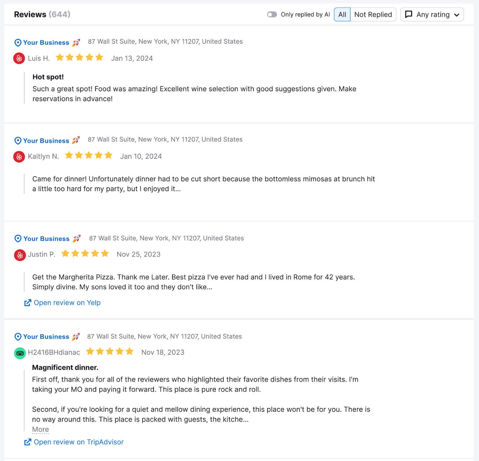 "Reviews" section in the Review Management tool