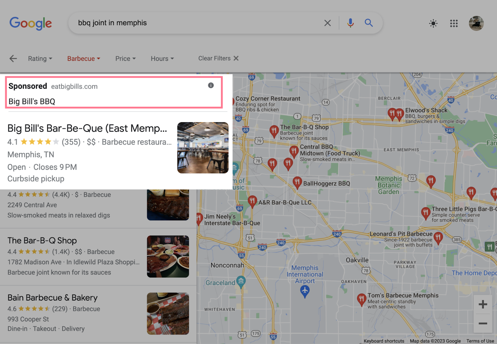 Google map ad with sponsored label