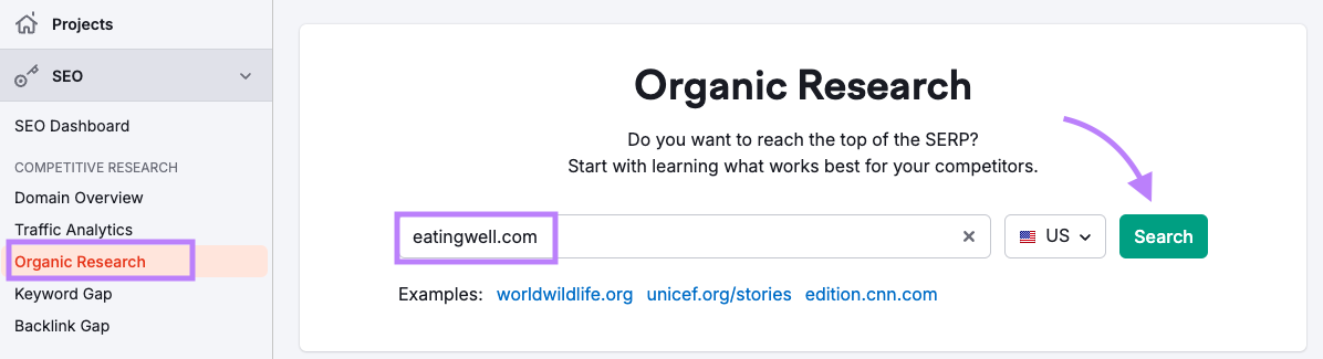 Entering term in Organic Research