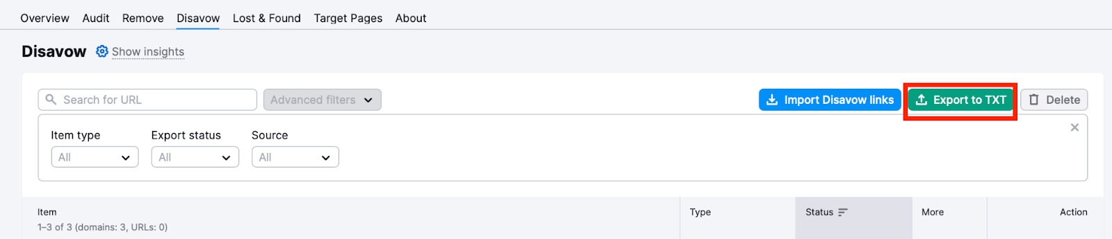The export to txt button is highlighted.