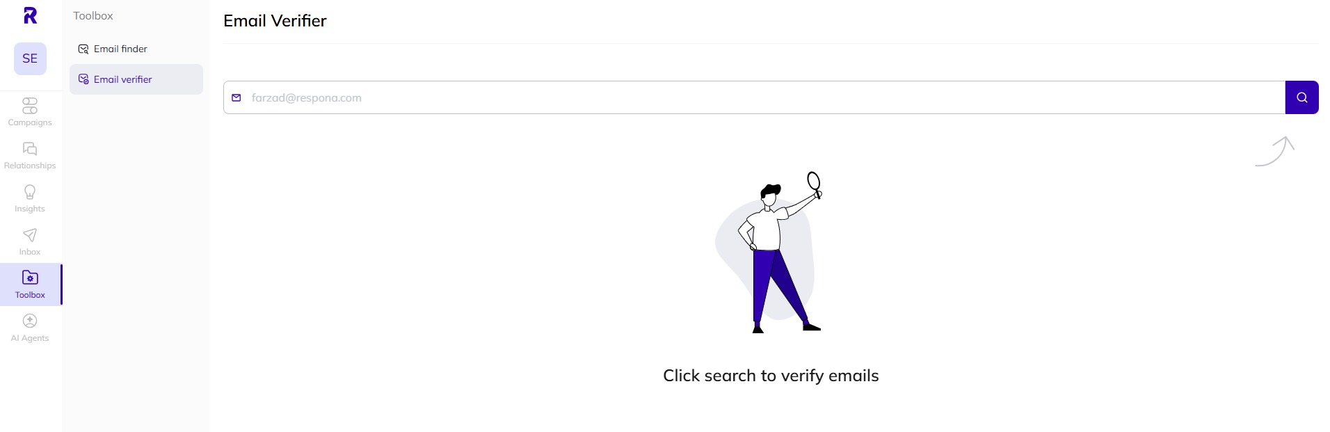 The Email Verifier tool in AI Backlink Builder.