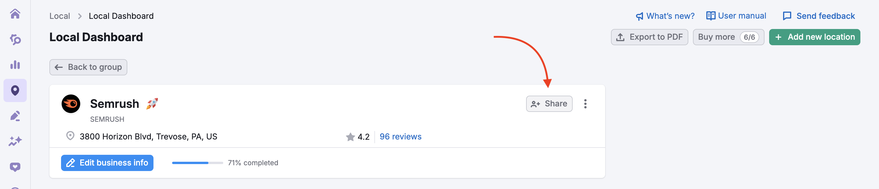 How To Share a Location in Semrush Local Tools image 2